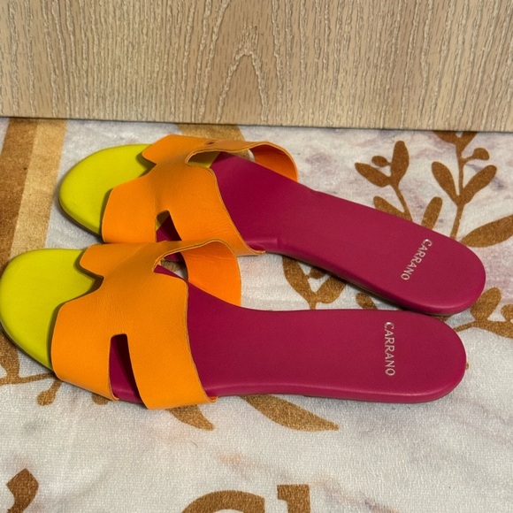 3/$30 Carrano Nayeli Leather Slide Sandal - Multi-Tangerine - Picture 4 of 8